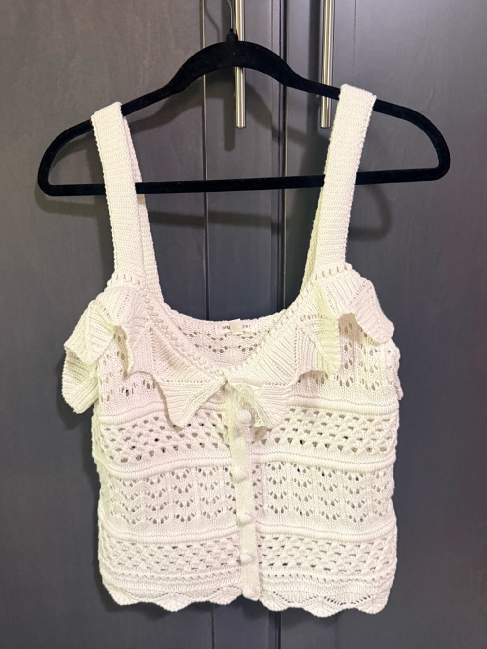 Cream Knit Button-Front Top with Ruffle - Picture 1 of 5